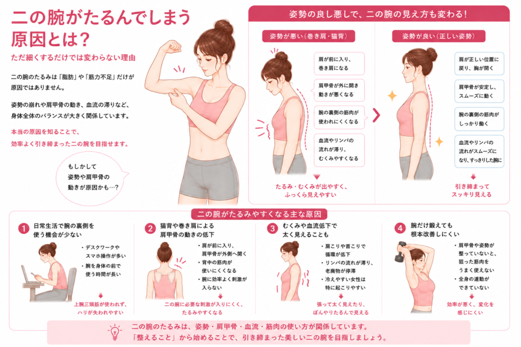 女性の悩みを解説｜二の腕がたるんでしまう原因とは？