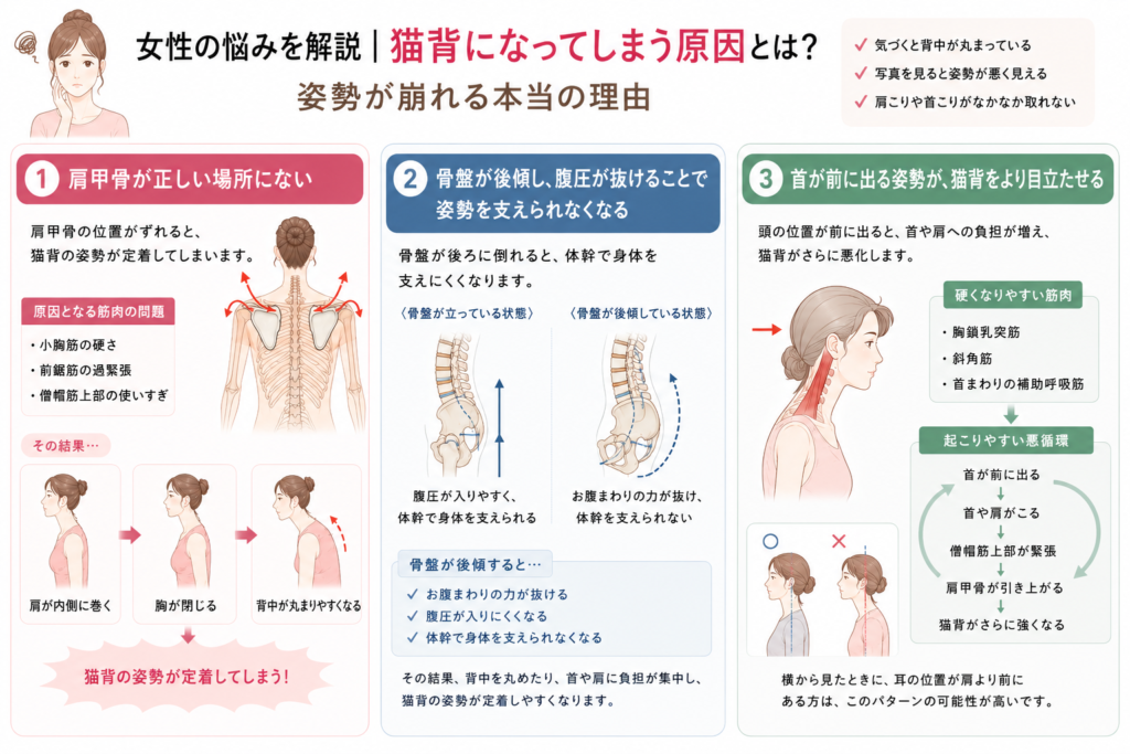 女性の悩みを解説｜猫背になってしまう原因